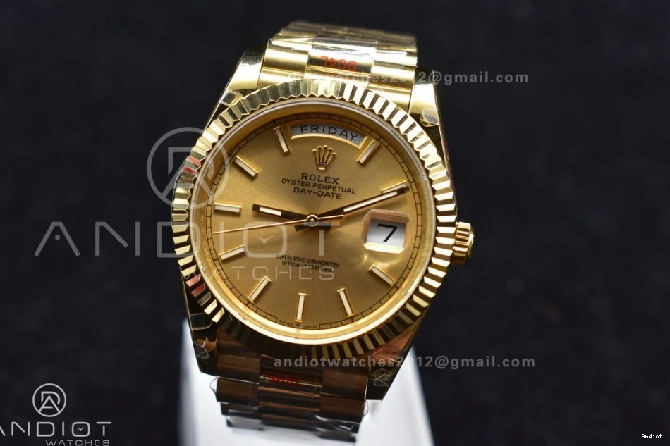 DayDate President 904L Dial JDF Gain 40 YG YG V2 Weight on Bracelet Steel A2836 Stick Markers 0423